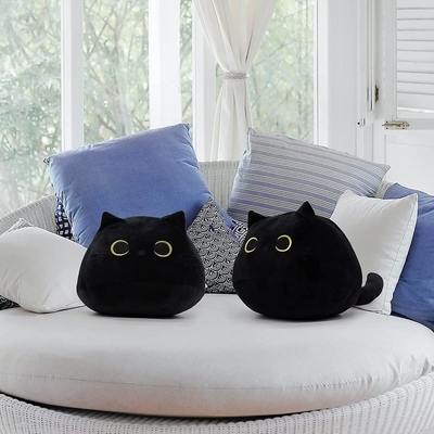 Giocattolo di peluche nero per gatti: cuscino per animali morbido e farcito, decorazione per divani per bambini, disegno a forma di gatto