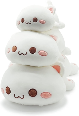 Onsoyours Cute Kitten Plush Toy 25.5&quot; Stuffed Animal Pet Kitty Soft Anime Cat Large Plush Pillow for Kids (Bianco A, 25.5