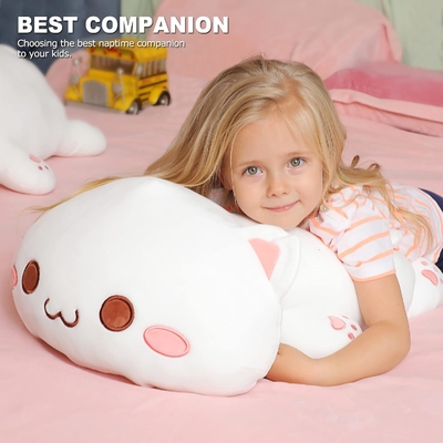 Onsoyours Cute Kitten Plush Toy 25.5&quot; Stuffed Animal Pet Kitty Soft Anime Cat Large Plush Pillow for Kids (Bianco A, 25.5