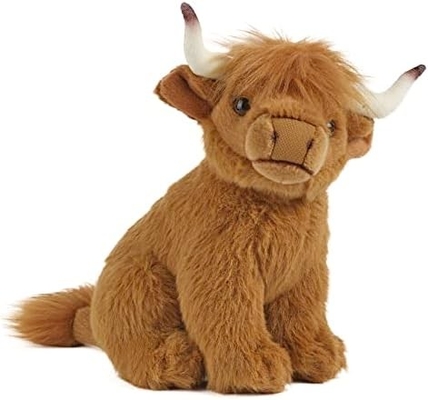 Animale farcito marrone. Giocattolo di fattoria con suono. Regalo per bambini con giocattolo morbido.