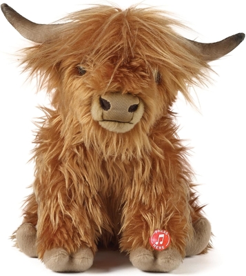 Animale farcito marrone. Giocattolo di fattoria con suono. Regalo per bambini con giocattolo morbido.