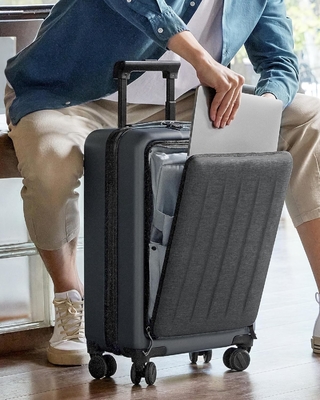 Bagaglio 22 X 14 X 9 Compagnia aerea approvata, Bagaglio da 20 pollici con compartimento portatile anteriore, ruote a doppio giratore, PC rigido