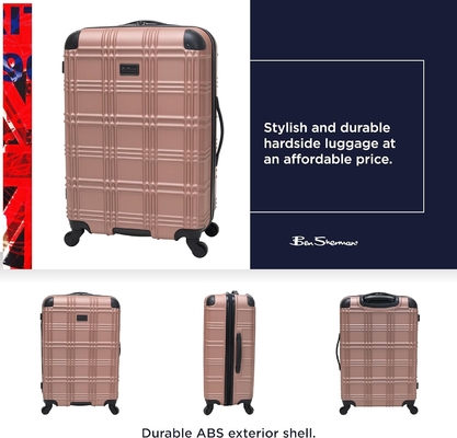 Bagaglio da viaggio leggero e rigido, spinner a quattro ruote, oro rosa, 24 pollici, registrato