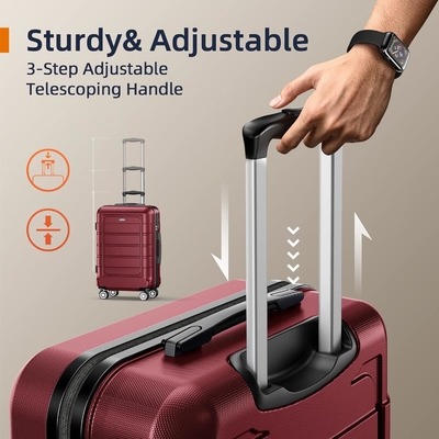 Set bagagli espandibile PC+ABS Valigia resistente doppie ruote TSA Lock 3pcs Vino rosso
