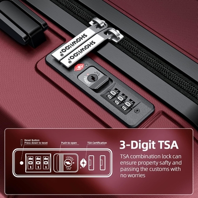 Set bagagli espandibile PC+ABS Valigia resistente doppie ruote TSA Lock 3pcs Vino rosso