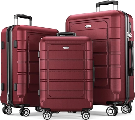 Set bagagli espandibile PC+ABS Valigia resistente doppie ruote TSA Lock 3pcs Vino rosso