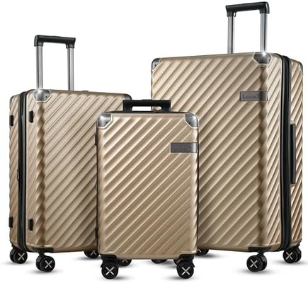 Bagaglio 22x14x9 Approvato per la compagnia aerea - 35L di policarbonato Valigia a guscio rigido espandibile con ruote a spinner (Nero, 20 pollici)