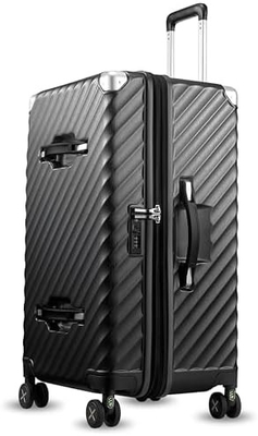 Bagaglio 22x14x9 Approvato per la compagnia aerea - 35L di policarbonato Valigia a guscio rigido espandibile con ruote a spinner (Nero, 20 pollici)