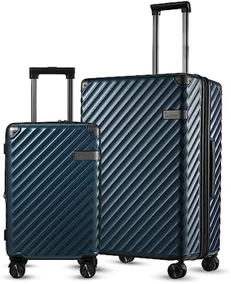Bagaglio 22x14x9 Approvato per la compagnia aerea - 35L di policarbonato Valigia a guscio rigido espandibile con ruote a spinner (Nero, 20 pollici)