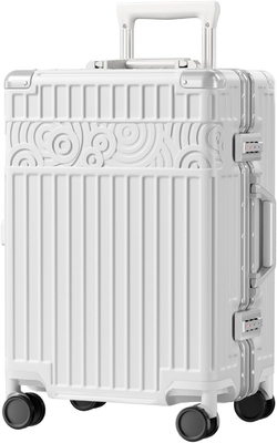 Bagaglio senza cerniera con 8 ruote Valigia a guscio duro da 20 pollici con PC + ABS TSA Lock 4 Metal Corner Bianco