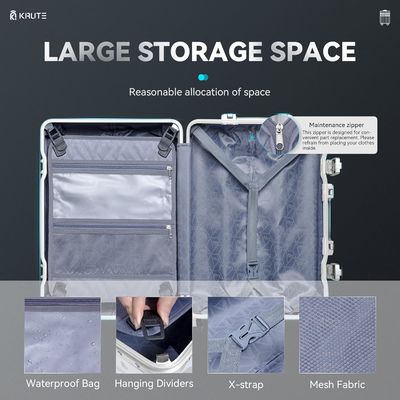 Bagaglio senza cerniera con 4 ruote Valigia a guscio duro da 20 pollici con PC + ABS TSA Lock 4 Metal Corner Bianco