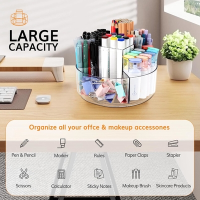 5 slot 360 gradi di rotazione portapenna acrilica per scrivania, porta marcatore Caddy Art Supply Organizer Organizzatore penna per scrivania