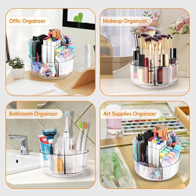 5 slot 360 gradi di rotazione portapenna acrilica per scrivania, porta marcatore Caddy Art Supply Organizer Organizzatore penna per scrivania