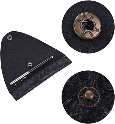 Vintage Handmade Leather Single Pen Case Holder Cowhide Fountain Pen Sleeve Roll Wrap Pen Bag (Black Carved)