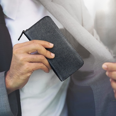 Cassa per penna da scrivere in pelle originale con 3 fessure, colore nero, sacchetto con cerniera