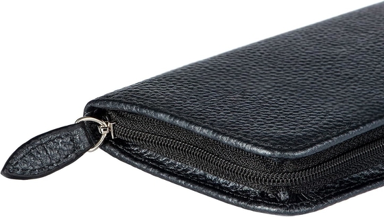 Cassa per penna da scrivere in pelle originale con 3 fessure, colore nero, sacchetto con cerniera