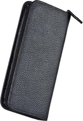 Cassa per penna da scrivere in pelle originale con 3 fessure, colore nero, sacchetto con cerniera