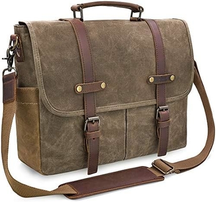 15.6 pollici impermeabile Vintage cuoio autentico cera tela cartellone grande computer in pelle borsa portatile sacchetto robusto