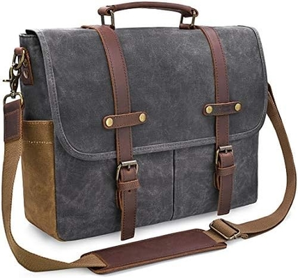 15.6 pollici impermeabile Vintage cuoio autentico cera tela cartellone grande computer in pelle borsa portatile sacchetto robusto