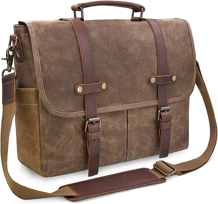 15.6 pollici impermeabile Vintage cuoio autentico cera tela cartellone grande computer in pelle borsa portatile sacchetto robusto