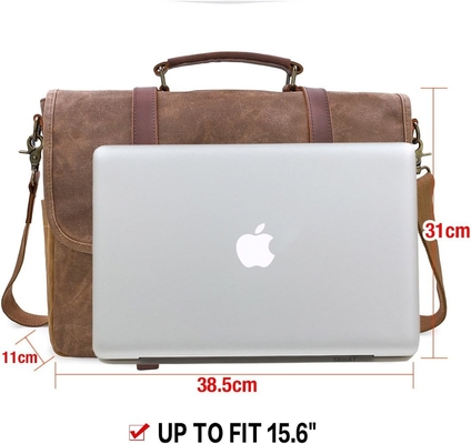15.6 pollici impermeabile Vintage cuoio autentico cera tela cartellone grande computer in pelle borsa portatile sacchetto robusto