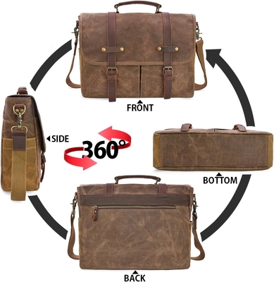 15.6 pollici impermeabile Vintage cuoio autentico cera tela cartellone grande computer in pelle borsa portatile sacchetto robusto