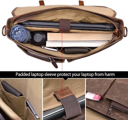 15.6 pollici impermeabile Vintage cuoio autentico cera tela cartellone grande computer in pelle borsa portatile sacchetto robusto