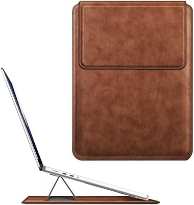 Cassa per laptop MacBook Air 13.6M3 M2 A3113 A2681/MacBook Pro 14 A2992-PU Copertura di borsa sottile in pelle con funzione di supporto, marrone