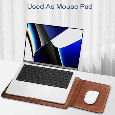 Cassa per laptop MacBook Air 13.6M3 M2 A3113 A2681/MacBook Pro 14 A2992-PU Copertura di borsa sottile in pelle con funzione di supporto, marrone