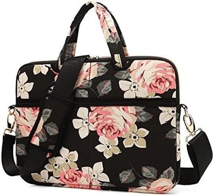 Borsa portatile progettata per computer portatili da 12,5 a 14 pollici con tessuto di tela stampato interno imbottito e più opzioni di trasporto