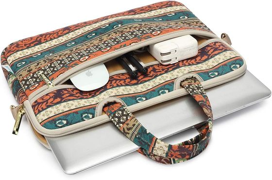 Borsa portatile progettata per computer portatili da 12,5 a 14 pollici con tessuto di tela stampato interno imbottito e più opzioni di trasporto