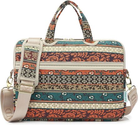 Borsa portatile progettata per computer portatili da 12,5 a 14 pollici con tessuto di tela stampato interno imbottito e più opzioni di trasporto