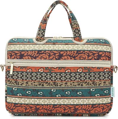 Borsa portatile progettata per computer portatili da 12,5 a 14 pollici con tessuto di tela stampato interno imbottito e più opzioni di trasporto