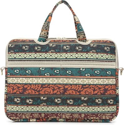 Borsa portatile progettata per computer portatili da 12,5 a 14 pollici con tessuto di tela stampato interno imbottito e più opzioni di trasporto