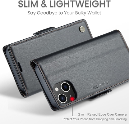 QLTYPRI Wallet Cover per iPhone 13/14, [RFID-blocking] porta slot per carte di credito per la protezione antiurto della custodia del telefono