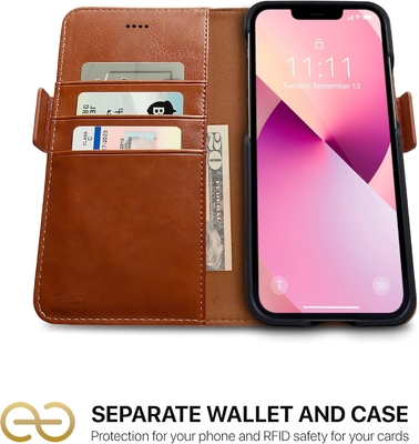 Cassa per portafoglio iPhone 13 / custodia a scossa 2 in 1 e set di pelle vegana staccabile, compatibile con MagSafe, protetta da RFID