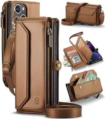 Cassa per iPhone 13, portafoglio con cerniera con 7 carte, braccialetto magnetico in pelle.