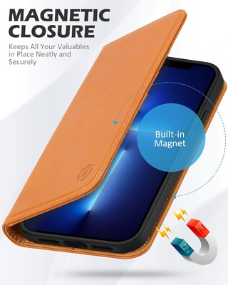 Cassa pieghevole per portafogli in pelle sigillo magnetico porta slot per schede di blocco RFID Cassa completamente protetta compatibile con iPhone 13
