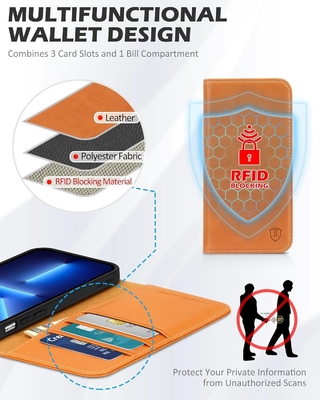Cassa pieghevole per portafogli in pelle sigillo magnetico porta slot per schede di blocco RFID Cassa completamente protetta compatibile con iPhone 13