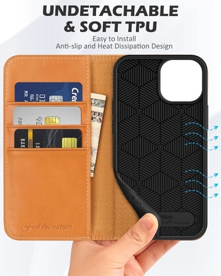 Cassa pieghevole per portafogli in pelle sigillo magnetico porta slot per schede di blocco RFID Cassa completamente protetta compatibile con iPhone 13