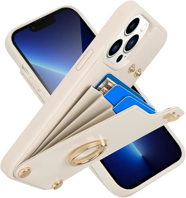 Portatori di carte con iPhone 13 Pro Max, portatore di anello rotante a 360°, porta carte in pelle, cover antiurto RFID,