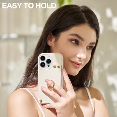 Portatori di carte con iPhone 13 Pro Max, portatore di anello rotante a 360°, porta carte in pelle, cover antiurto RFID,