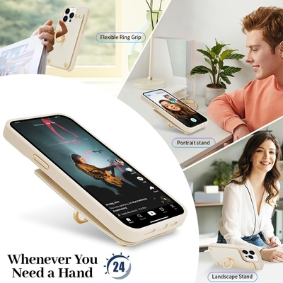 Portatori di carte con iPhone 13 Pro Max, portatore di anello rotante a 360°, porta carte in pelle, cover antiurto RFID,