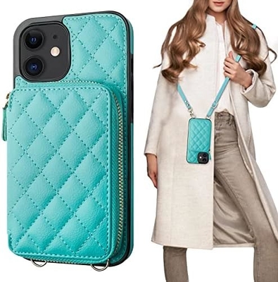 iPhone 12/12 Pro crossbody sacchetto, RFID protetto PU fascia in pelle supporto con slot per carte Split bag fascia per polso lanyard