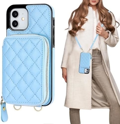 iPhone 12/12 Pro crossbody sacchetto, RFID protetto PU fascia in pelle supporto con slot per carte Split bag fascia per polso lanyard