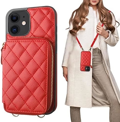 iPhone 12/12 Pro crossbody sacchetto, RFID protetto PU fascia in pelle supporto con slot per carte Split bag fascia per polso lanyard