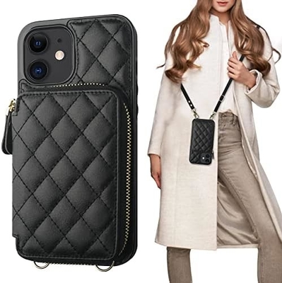 iPhone 12/12 Pro crossbody sacchetto, RFID protetto PU fascia in pelle supporto con slot per carte Split bag fascia per polso lanyard