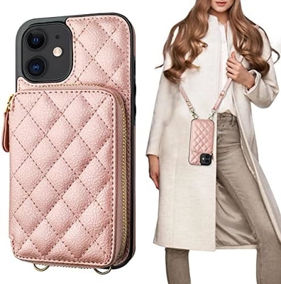 iPhone 12/12 Pro crossbody sacchetto, RFID protetto PU fascia in pelle supporto con slot per carte Split bag fascia per polso lanyard