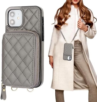 iPhone 12/12 Pro crossbody sacchetto, RFID protetto PU fascia in pelle supporto con slot per carte Split bag fascia per polso lanyard