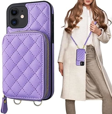 iPhone 12/12 Pro crossbody sacchetto, RFID protetto PU fascia in pelle supporto con slot per carte Split bag fascia per polso lanyard
